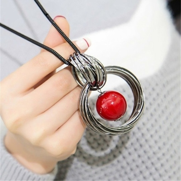 Handmade Red Ball Pendant Long Necklaces - Picture 2 of 8